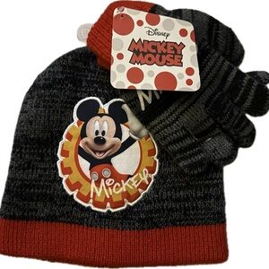 Disney Mickey Mouse Kids Hat and Gloves - Black and Red